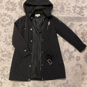Black Quilted Hooded Coat